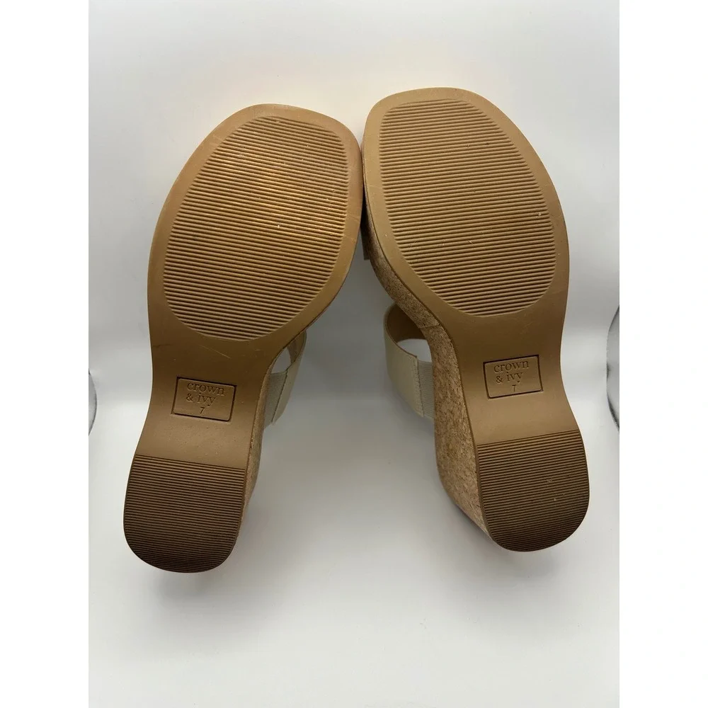 Crown Ivy Felicia Cream Wedge Slide Sandals Women's Size‎ 6.5 M Cork Platform